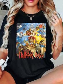Camiseta de Mujer Trippie Redd Lifes para el Día de San Valentín, Camiseta de Algodón Puro Grueso de 220g con Cuello Redondo para Mujer (1 Pieza) Camiseta holgada, casual y versátil Y2k Camiseta Camisa De - Negro - Ver 9