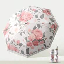 1pc Fully Automatic Rain And Sun Protection Dual-Use Fresh Floral Umbrella, Flower-Shaped Automatic Folding Umbrella, 3-Fold Transparent Umbrella, 3-Fold Fresh Hand-Open Folding Transparent Umbrella, Black Glue UV Protection Sun Umbrella, Black Rubber Sun Protection UV Umbrella - One Size Fits All - View 16