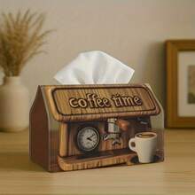 1pc Multi-Functional Tissue Box With Retro Coffee Machine & Cup Pattern, Made Of Polyester Fabric, Suitable For Christmas Home Decor, Living Room, Bedroom, Kitchen, Home Decoration And Party Supplies - Multicolor - View 2