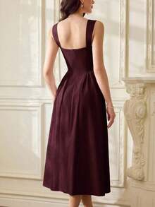 Vestido de mujer elegante y vintage con bolsillos, vestido casual para té, fiesta, vacaciones, verano, para fiesta, boda, graduación, cumpleaños, Pascua y primavera - Rosa Roja - Ver 7