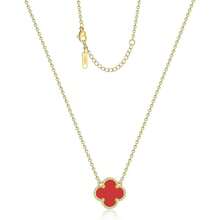 Clover Pendant Necklace For Women 18K Gold Plated Four Leaf Clover Necklaces Lucky Simple Jewelry Gifts For Women - 紅色 - 查看 1