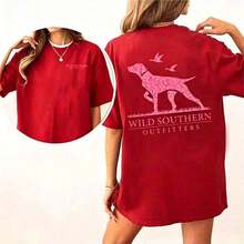 [100% Algodón] Camiseta de Caza para Perro con Estampado de Camuflaje Rosa, Camiseta Wild Southern, Camiseta con Gráficos Simplemente Impresos, Nueva Camiseta Retro de Algodón Cómoda-L91 - Rojo - Ver 7