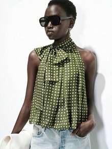 Camiseta de mujer con estampado de lunares y lazo para fiesta/graduación - Verde militar - Ver 5