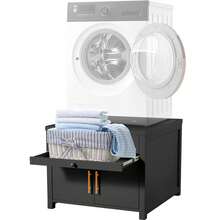 YODOLLA Metal Washing Machine Stand With Drawer & Pull-Out Shelf, 320KG Capacity Laundry Pedestal For Washer Dryer - Black - View 1