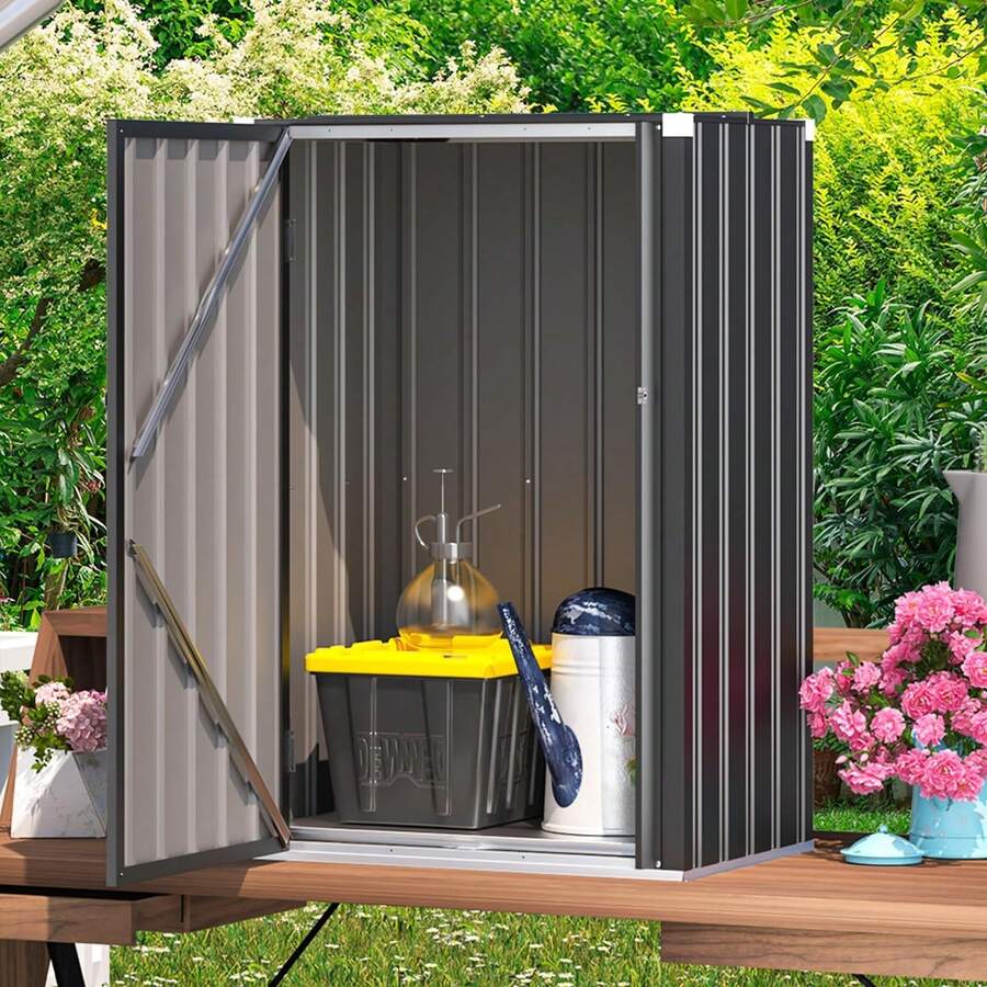 YODOLLA Outdoor Metal Vertical Storage Cabinet Box Waterproof Small Tool Cupboard For Backyard Garden - Grey - View 1