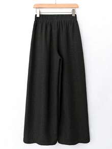 Pantalones de pierna ancha de unicolor versátiles y casuales para mujeres - Gris - Ver 2