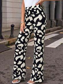 Pantalones elásticos de punto con estampado de cuadros elegantes para mujer, adecuados para varias ocasiones, como vacaciones de verano, viajes elegantes y uso diario - Blanco y Negro 2 - Ver 5