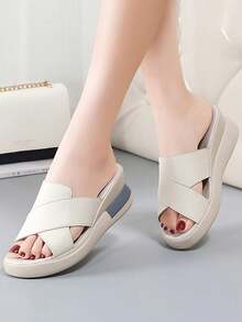 Women's Platform Slide Sandals, Casual Thick Sole Slippers, Comfortable Flip Flops - Beige - View 6