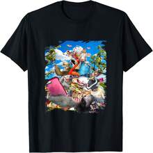 ピザグループセルフィー、ナマケモノ猫アホロートルイルカフラミンゴパグ Tシャツ - ブラック - チェックする 1
