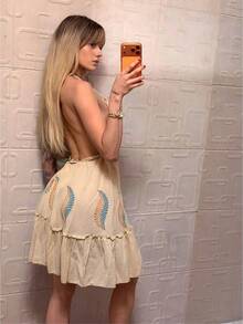 Elegant Short Women's Dress With Embroidered -Style Pointed Hem, Ideal For The Beach, Parties, Leisure, And Christmas. - Rỉ Nâu - Xem 2