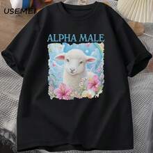Camiseta Alpha para hombre, camiseta informal de algodón con estampado de cabra extraña tonta, camiseta estampada de manga corta con cuello redondo, ropa - forma - Ver 1