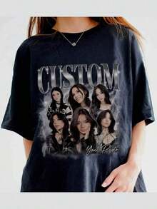 Camisa oversize, regalo para novia/esposa, camiseta personalizada para mujer - Agrega tu propio texto e imágenes (fotos familiares/selfies/fotos de mascotas/fotos de amigos/fotos de fiestas) para diseñar tu propia camiseta impresa personalizada, fotos de jóvenes/pareja/familia/mascotas, regalo de aniversario, negro casual, para el verano familiar, estética retro Y2K - Negro - Ver 2