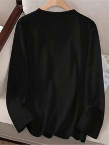 Camiseta de manga corta para mujer, casual, manga larga, cuello redondo, estampada, diseño de cielo estrellado de noche en la montaña, lavable a máquina, corte regular, top, otoño invierno, camiseta de mujer, camisa de algodón puro, uso diario, tela suave, camiseta estampada, ropa de otoño invierno: camisa de mujer, casual, 100% algodón. - Negro - Ver 3