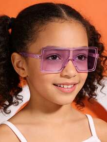 1 pieza Gafas de moda cuadradas transparentes rosas para niños y niñas de 5 a 9 años, con marco de plástico y lentes completamente teñidos de rosa, estilo de moda Y2K, para uso diario y vacaciones de verano en la playa con estuche - Multicolor - Ver 1