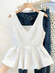 Camiseta sin mangas ajustada para mujer, adecuada para el trabajo, el viaje, las fiestas, la graduación y el uso diario - Blanco - Ver 3