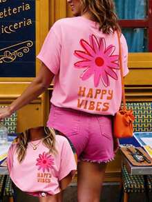 DrmWander Camiseta de mujer, camiseta gráfica de manga corta de estilo casual de calle, top de verano lindo - Rosa - Ver 3