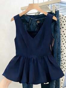Camiseta sin mangas ajustada para mujer, adecuada para el trabajo, el viaje, las fiestas, la graduación y el uso diario - Azul marino - Ver 1