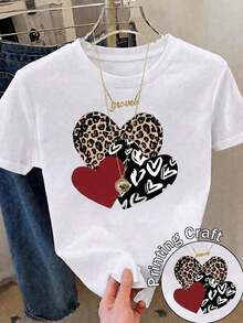 Nueva camiseta de manga corta con cuello redondo para mujeres, diseño primavera-verano, combina perfectamente un estampado moderno y minimalista en forma de corazón sobre fondo negro, transpirable y absorbe la sudoración.Envío directo desde nuestro almacén local, modelo para parejas, ideal para llevar en pareja. - Azul y blanco - Ver 13