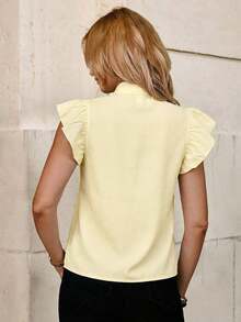Blusa con lazo elegante para mujer, versátil para el trabajo y el uso casual, verano - Amarillo - Ver 2