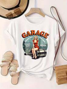 Camiseta Casual de Manga Corta para Mujer - Garage Service And Love Pits, Piezas Originales Personalizadas, Cuello Redondo, Top de Verano, Lavable a Máquina, Camisetas para Damas, Ropa Casual, Estilo Moderno, Ajuste Cómodo  
 -Blanco - Blanco - Ver 2