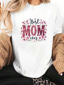 Highly Recommended [S-7XL] New Women's Cotton T-Shirt, Short Sleeve Floral Print T-Shirt For Mother's Day. This Short-Sleeved T-Shirt With A Round Neck Is Soft, Breathable, And Versatile, Making It Suitable For Everyday Wear-A Must-Have For Fashionable Women! The Perfect Gift For Mom On Mother's Day. Easy To Match. - 白色 - 查看 1