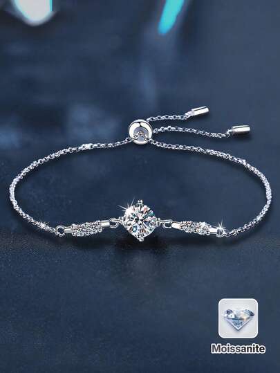 1 chiếc vòng tay Moissanite 1 carat bằng bạc Sterling 925 sang trọng dành cho phụ nữ, thích hợp để đeo hàng ngày, tiệc tùng, nghỉ mát, sinh nhật, ngày lễ tình nhân, ngày của mẹ, kỷ niệm ngày cưới, quà tặng trang sức
