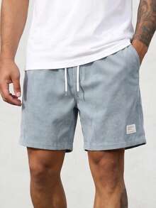 Quần short nam kiểu retro Mỹ bằng vải nhung kẻ, quần dài đến đầu gối dáng rộng, quần short nam casual dài đến đầu gối. - Màu xanh nhạt - Xem 4