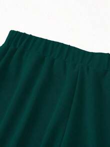 Pantalones anchos de cintura alta de unicolor de uso casual para mujeres - Verde Oscuro - Ver 5