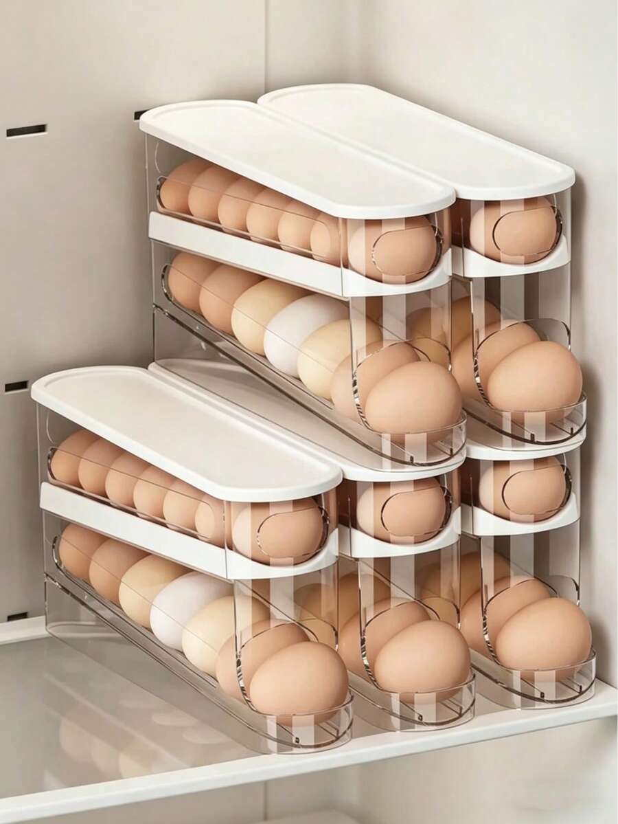 2pcs/1pc White 2-Layer Refrigerator Egg Double-Layer Storage Box, Egg Tray For Fridge, Kitchen Refrigerator Organizer Rack, Egg Holder, Essential Kitchen Organizing Tool, Preserves Freshness & Saves Space,Refrigerator Organizer,Space-Saving Solution