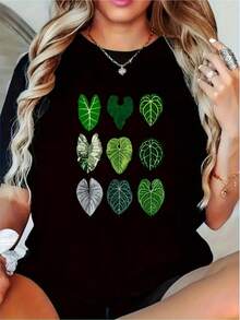 Camiseta Clásica con Temática de Plantas Tropicales - Estampado de Alocasia en Forma de Corazón, Camiseta de Manga Corta con Cuello Redondo, Diseñada para Amantes de las Plantas - Camiseta Casual para Uso Diario (Tallas S-XXL) - Regalo Ideal para Botánicos y Entusiastas de las Plantas de Interior, Ropa para Botánicos, Diseño Inspirado en la Naturaleza, Construcción Duradera, Camiseta Estampada Más Vendida - Negro - Ver 7