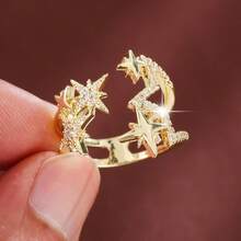 1 chiếc nhẫn hình ngôi sao thanh lịch, có thể điều chỉnh kích thước, đính đá Cubic Zirconia, dành cho nữ. - Nhiều màu - Xem 7