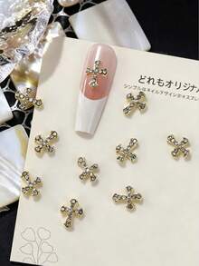 10个全镶钻十字架美甲装饰，金色3D合金美甲钉，极简日式美甲DIY配件，美甲宝石，美甲用品 - 彩色 - 查看 4