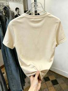 Camiseta de manga corta para mujer, adecuada para uso diario, salidas casuales, paseos y propósitos de semana, con estampado de texto de El Ángeles, California,Oeste y año 1850, cuello redondo, pecado bolsillos, pecado cremalleras, pecado botones, fabricada es , estilo casual urbano y antiguo, vintage ideal para primavera y verano. Envío nacional. No sé qué ponerme, esta es mi primera opción diaria. - Albaricoque - Ver 3