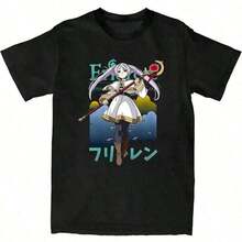 Sousou No Frieren Beyond Journeys End T-Shirt Anime Merch Casual Short Sleeved T Shirt Unisex TeeSummer-Wear - 黑色 7 - 查看 1