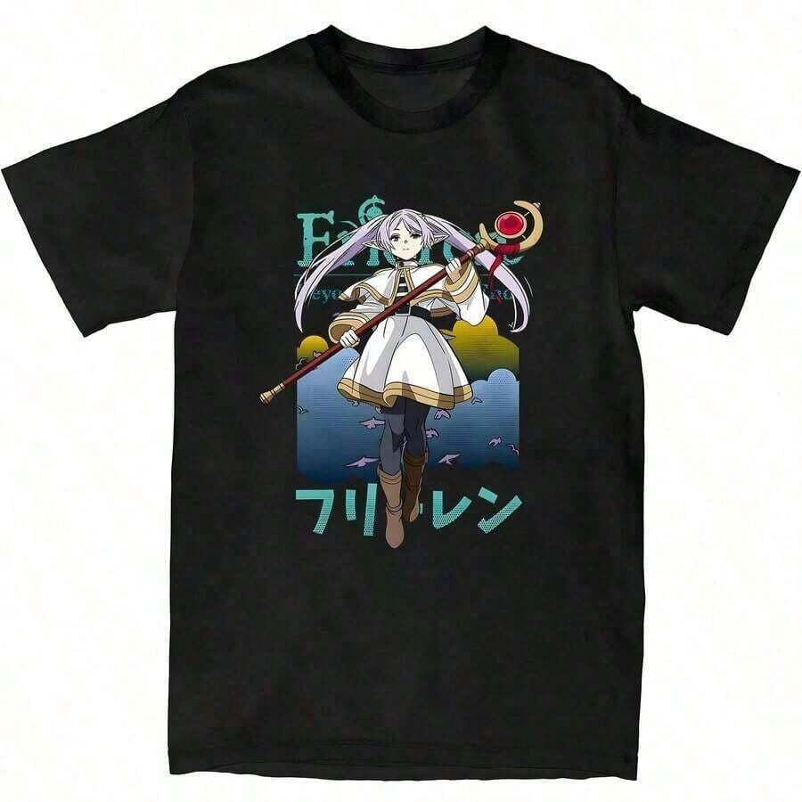 Sousou No Frieren Beyond Journeys End T-Shirt Anime Merch Casual Short Sleeved T Shirt Unisex TeeSummer-Wear - 黑色 7 - 查看 1