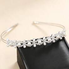 1 pieza Diadema de lujo francesa de doble capa con perlas y rhinestones, tocado nupcial romántico para boda, versátil para graduación, baile de graduación, fiesta, cita, sesión de fotos - Blanco - Ver 3