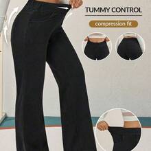 FlexDen Pantalones vaqueros de pierna ancha, estilo casual deportivo, con elástico para mujer - Azul lavado medio - Ver 2