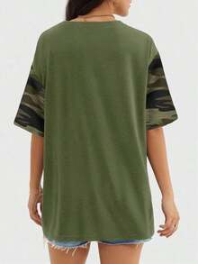 Camiseta holgada para mujer de manga corta y cuello redondo, camisa casual estilo Y2K, básica para deportes de verano - Verde Oliva - Ver 4