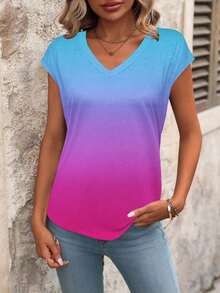 Blusa de rayas de verano casual para vacaciones, de manga corta y cuello en V, minimalista y versátil para uso diario y viajes, estilo coreano suave y apropiada para la oficina - Multicolor 2 - Ver 4