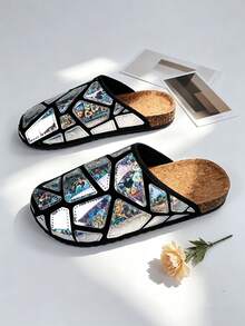 2026 Neue Frühlings-/Sommer-Mode Slides Schuhe, Unisex Paar Schuhe, Damen Sandalen Pantoffeln Hochzeitsparty Schuhe Silber Schuhe Casual Schuhe, Herren Sandalen Pantoffeln Casual Schuhe Strandschuhe, Herren & Damen Flip-Flops, Bequeme elegante Damen Holografische Plateau-Sandalen Bunte Clogs, geeignet für Partys, Geschenk für Freundin, Ehefrau, Freunde - Farbig (Verbesserte Version) - Übersicht 14