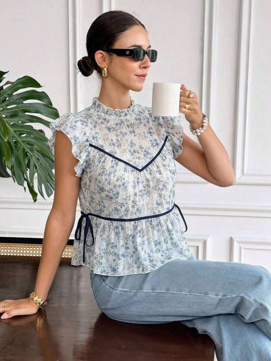 Camisa casual de mujer con estampado floral diminuto - Multicolor 3 - Ver 1