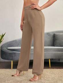 Pantalones de talle alto y corte sastre - Caqui 2 - Ver 4