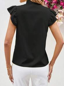 Blusa con lazo elegante para mujer, versátil para el trabajo y el uso casual, verano - Negro - Ver 2