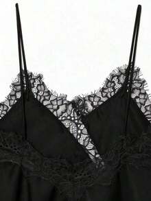Seelio Nuevo Top de estilo lencería sexy con decoración de encaje, estilo europeo y americano, para mujer, color negro, para verano - Negro F2 - Ver 7