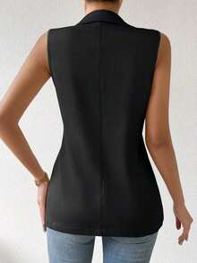 Chaleco Con Cuello De Solapa Para Mujer - Gris Oscuro - Ver 2