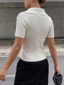 Chaqueta de punto con cremallera de unicolor casual de negocios para mujer - Blanco - Ver 2