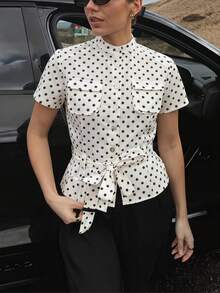 French Style Waist Cincher Belt Shirt For Women, Slimming Waist, Versatile Blouse For Summer White - White - View 5