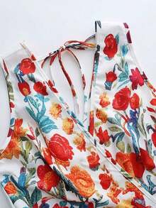 Vestido de línea A sin mangas con estampado de colocación de cuello en V de colores múltiples para vacaciones de verano de mujer - Multicolor - Ver 4