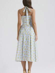 Vestido largo tirantes ajustable con estampado elegante estilo europeo - Verde Pastel - Ver 7