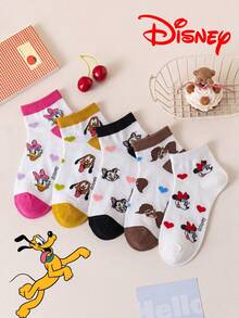 Disney 10/5/1 双迪士尼卡通短袜礼品，夏季女袜米妮印花袜，迪士尼船袜米妮、黛西、奇奇和蒂蒂，舒适透气时尚女袜，可爱少女风透气百搭白色袜子 - 彩色 - 查看 10